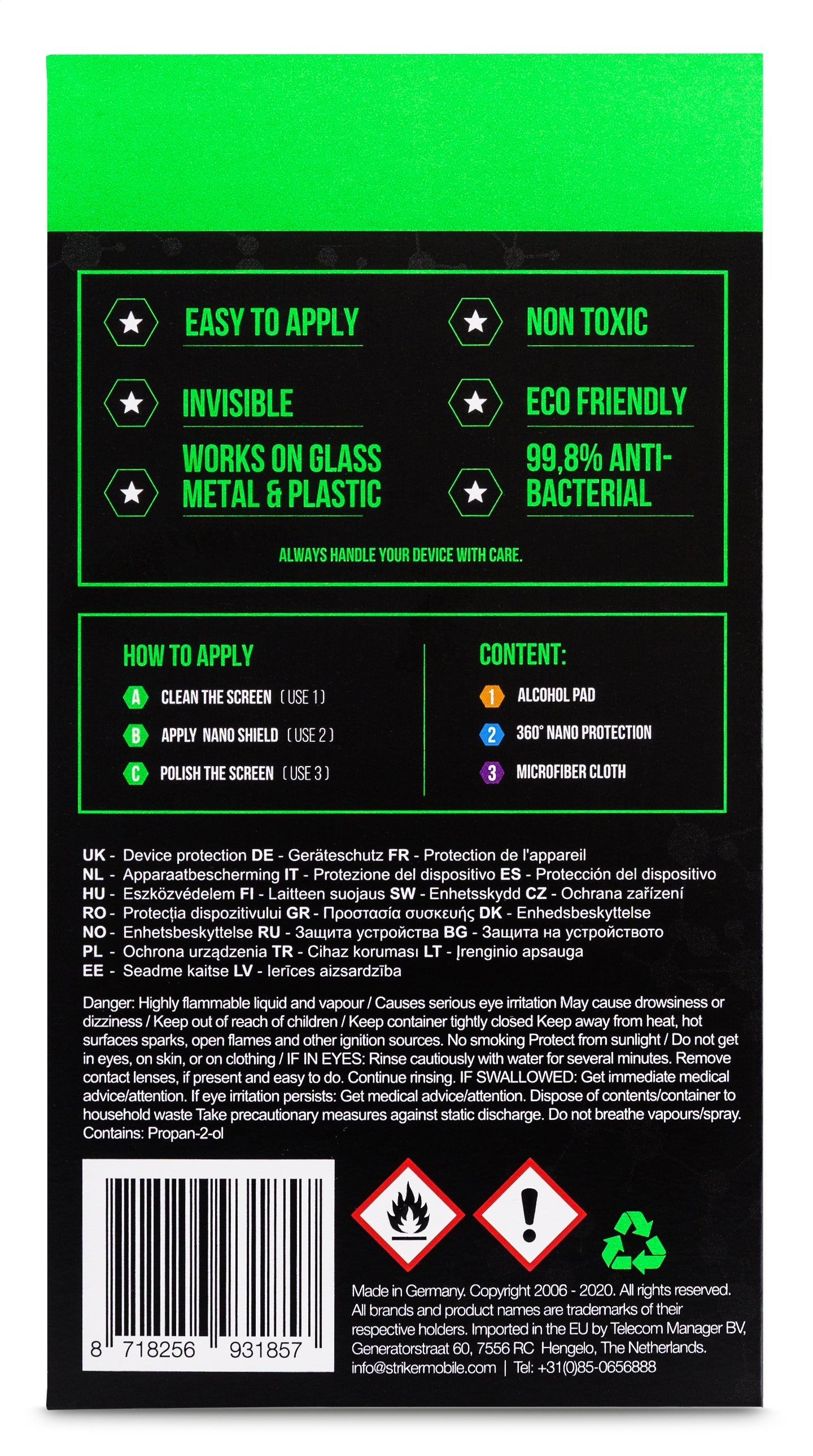 Striker Coating Antibacterial Nano Coating Voor O.a. Smartphone En Tablets