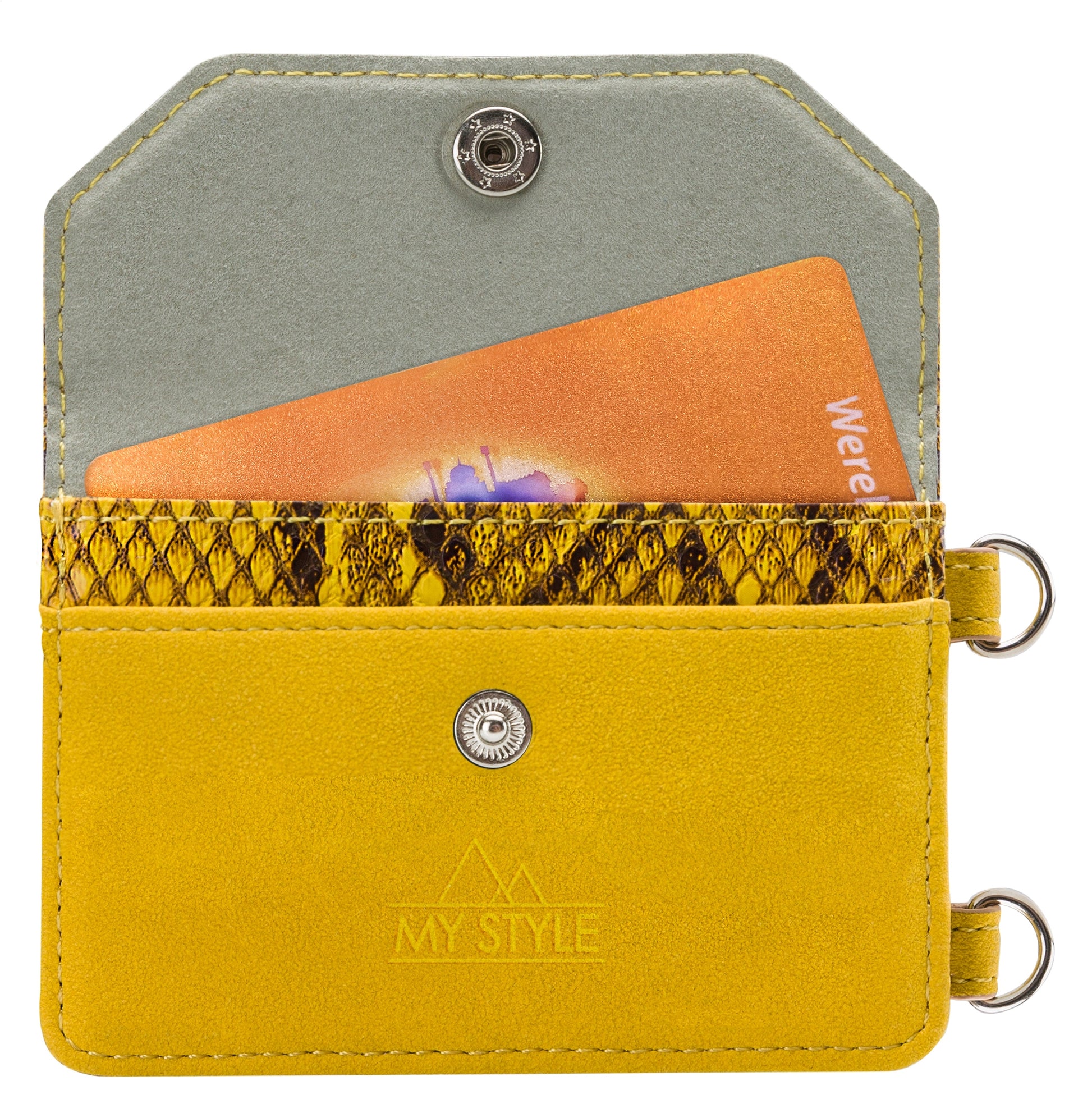 My Style Crossbody Stick-On Phone Pocket With Rfid Yellow Snake