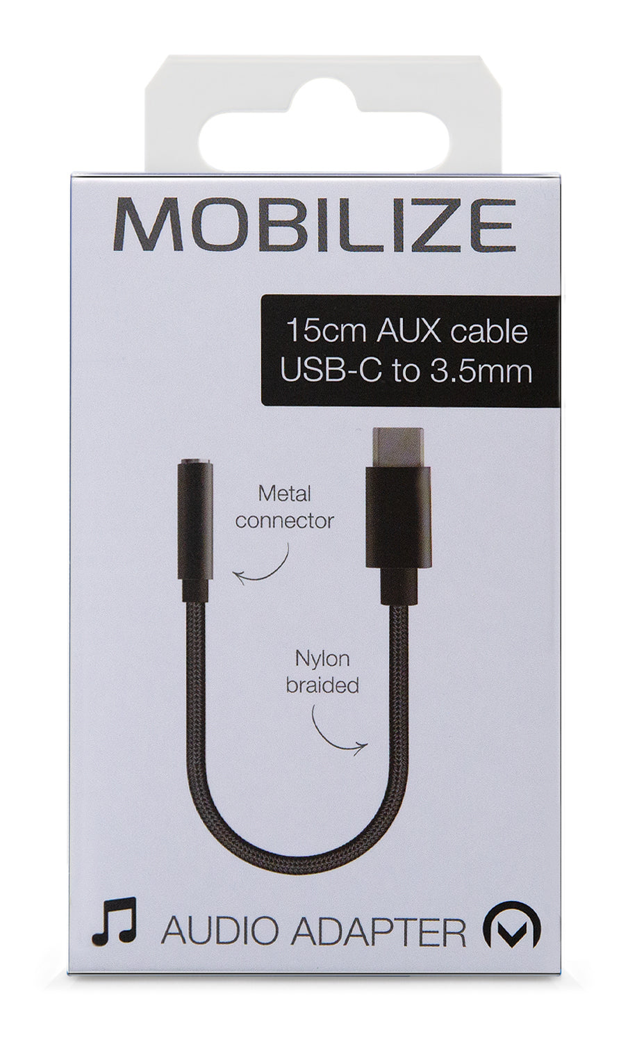 Mobilize Strong Nylon Audio Adapter Usb-C To 3.5Mm 15Cm Black