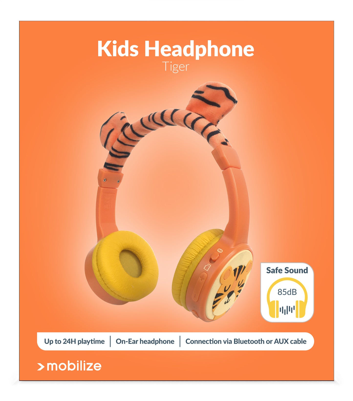 Mobilize Wireless/Wired Over Ear Kids Headphone 85Db Tiger