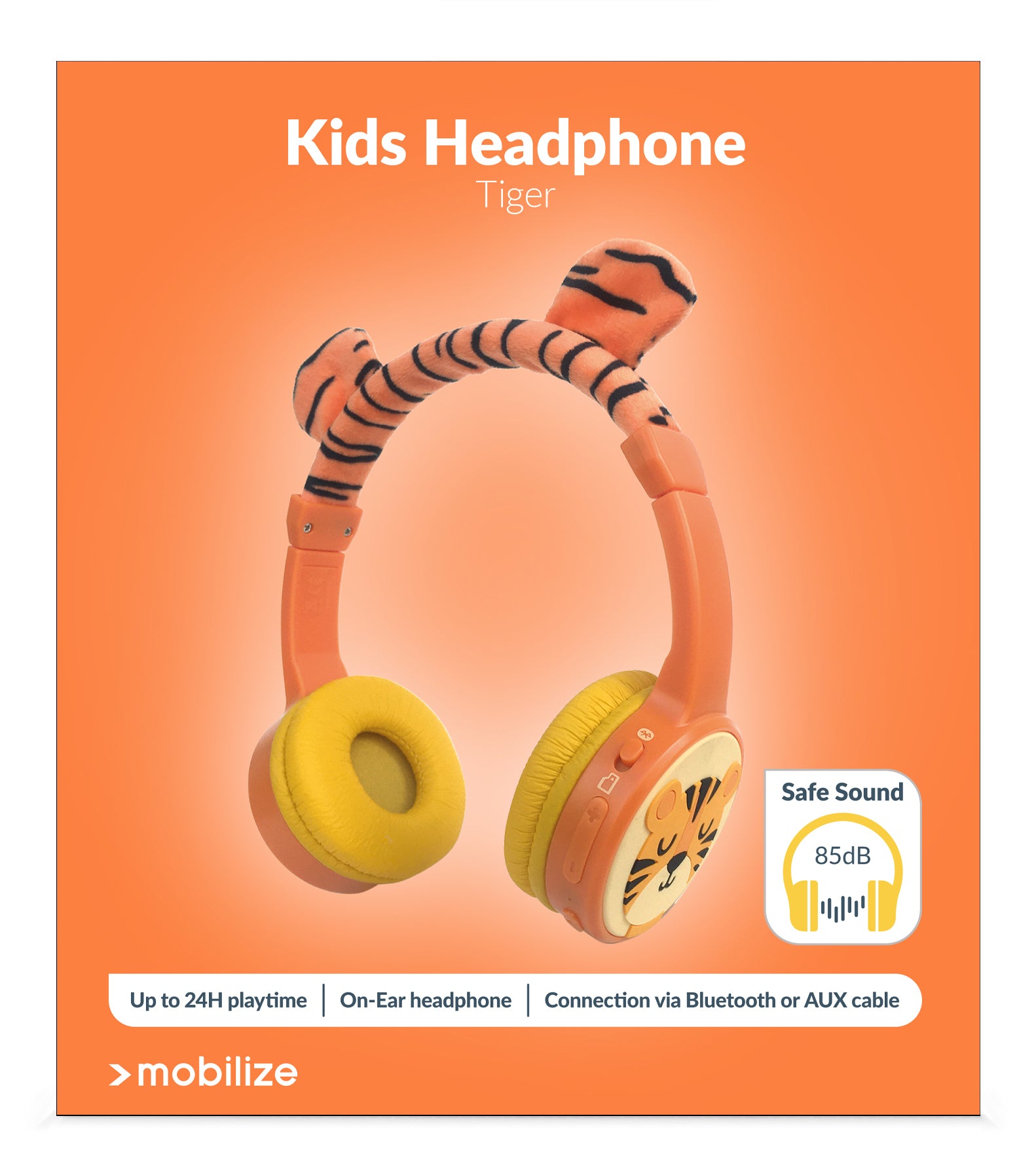 Mobilize Wireless/Wired Over Ear Kids Headphone 85Db Tiger