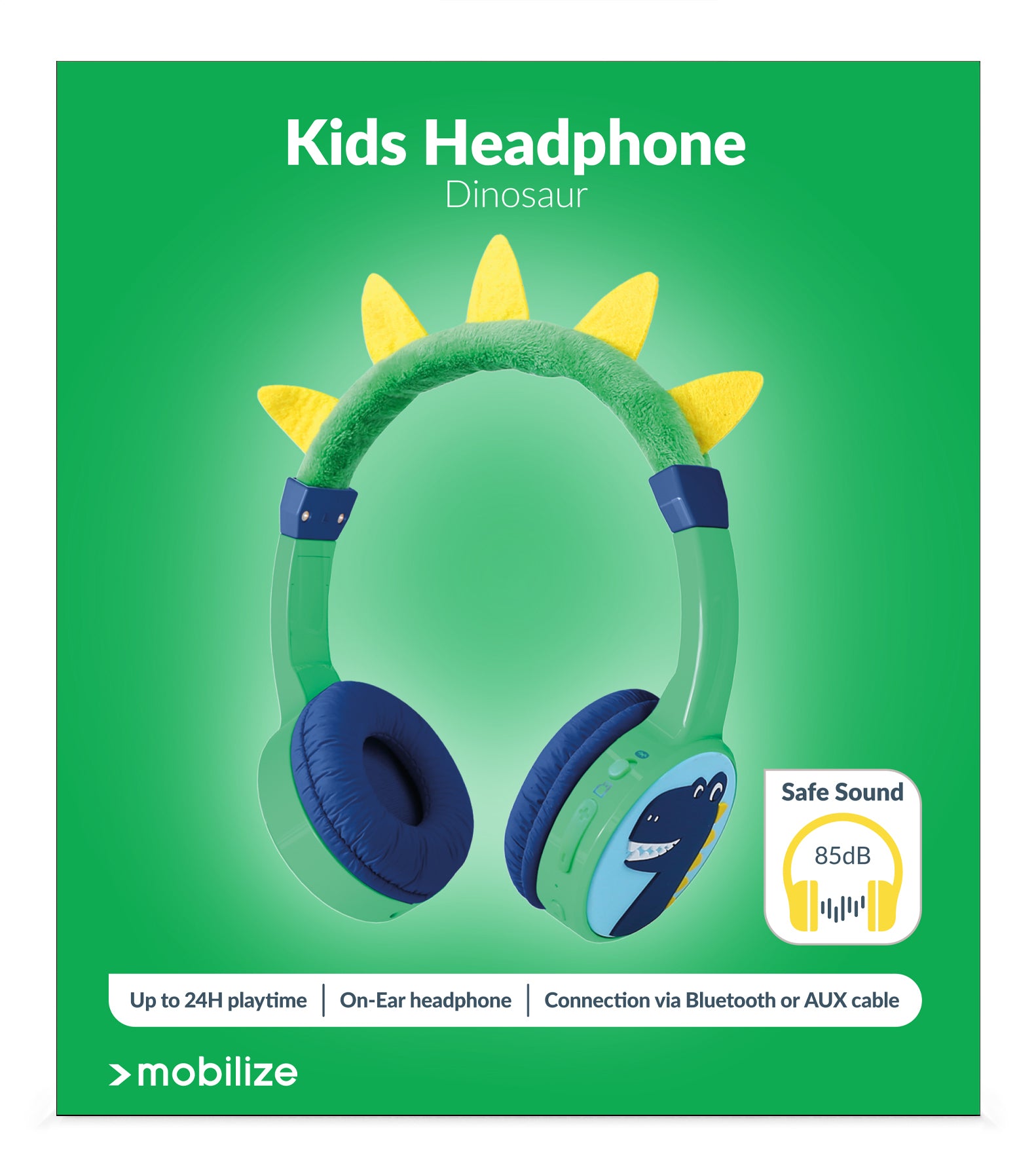 Mobilize Wireless/Wired Over Ear Kids Headphone 85Db Dinosaur