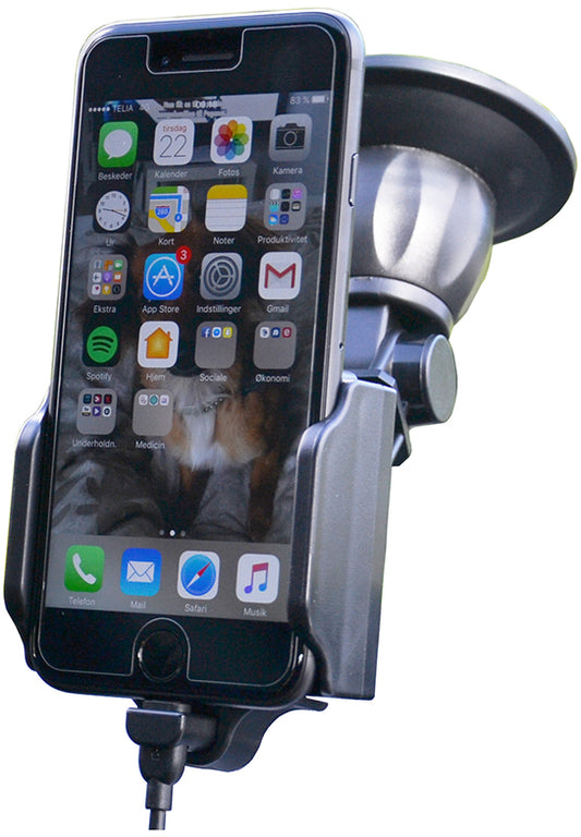 Kram 64405 Kram Fix2Car Adjustable Active Holder Window Incl. 2.1A Apple Lightning Car Charger 58-95Mm