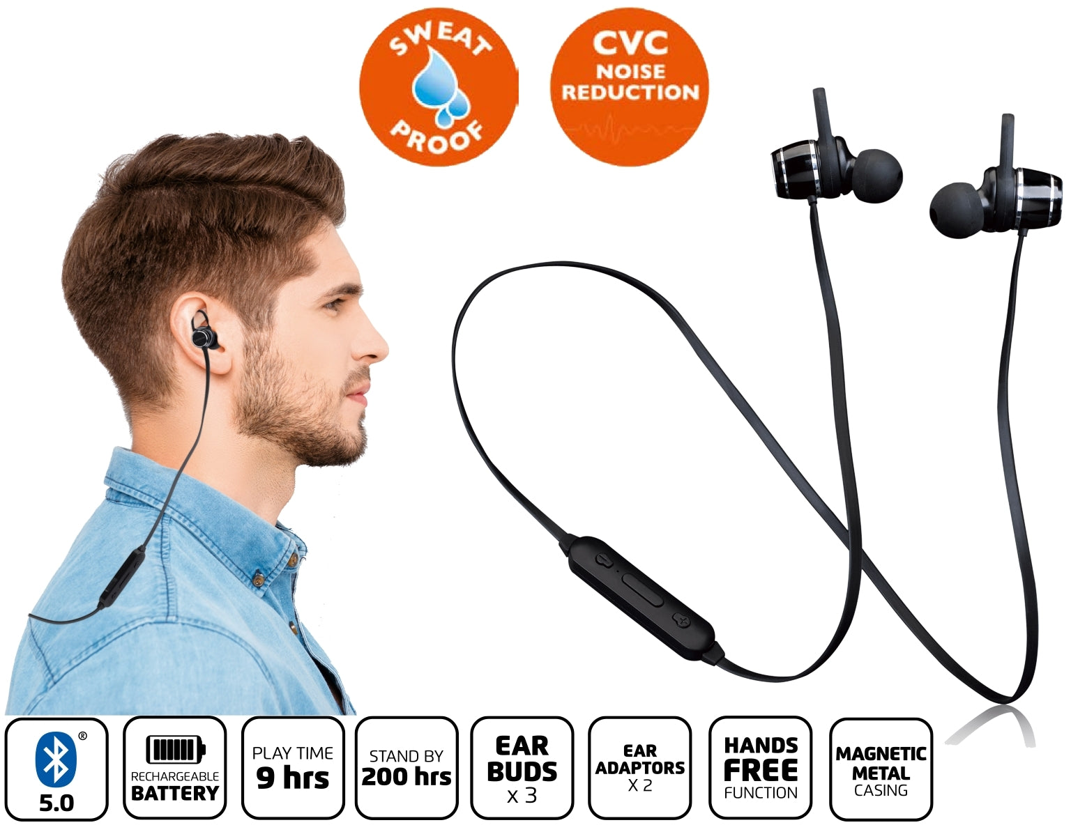 Lenco Epb-030 Lenco Sweatproof Bluetooth Stereo Headset Black