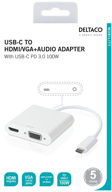Deltaco Usbc-Hdmi16 Deltaco Usb-C Hdmi/Vga Av Adapter White