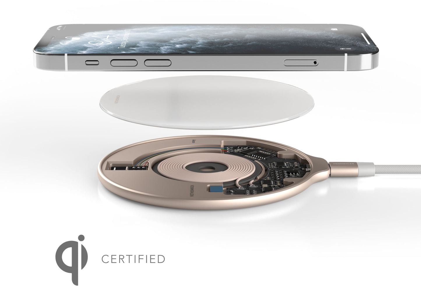 Vonmählen Aura Wireless Charging Pad Glass 7.5W/10W/15W Cool Grey/Rose Gold