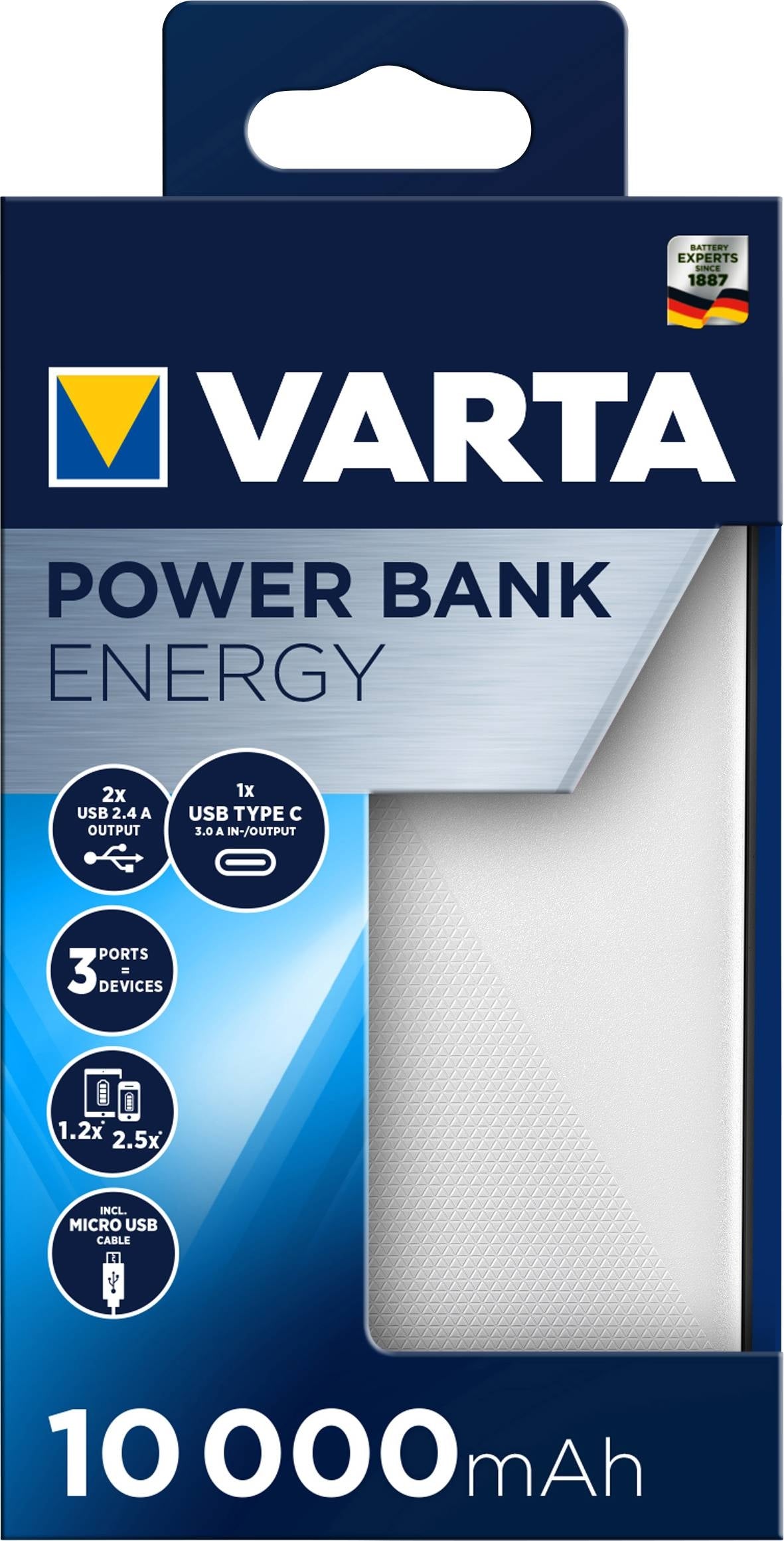Varta Portable Power Bank Energy 10.000 Mah 15W White