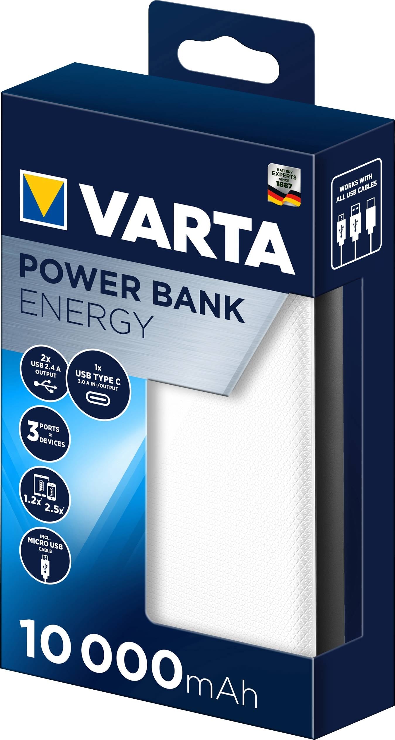 Varta Portable Power Bank Energy 10.000 Mah 15W White