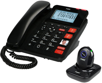 Fysic Fx-3960 Fysic Big Button Huistelefoon + Antwoordapparaat + Draadloze Sos Paniekknop Black