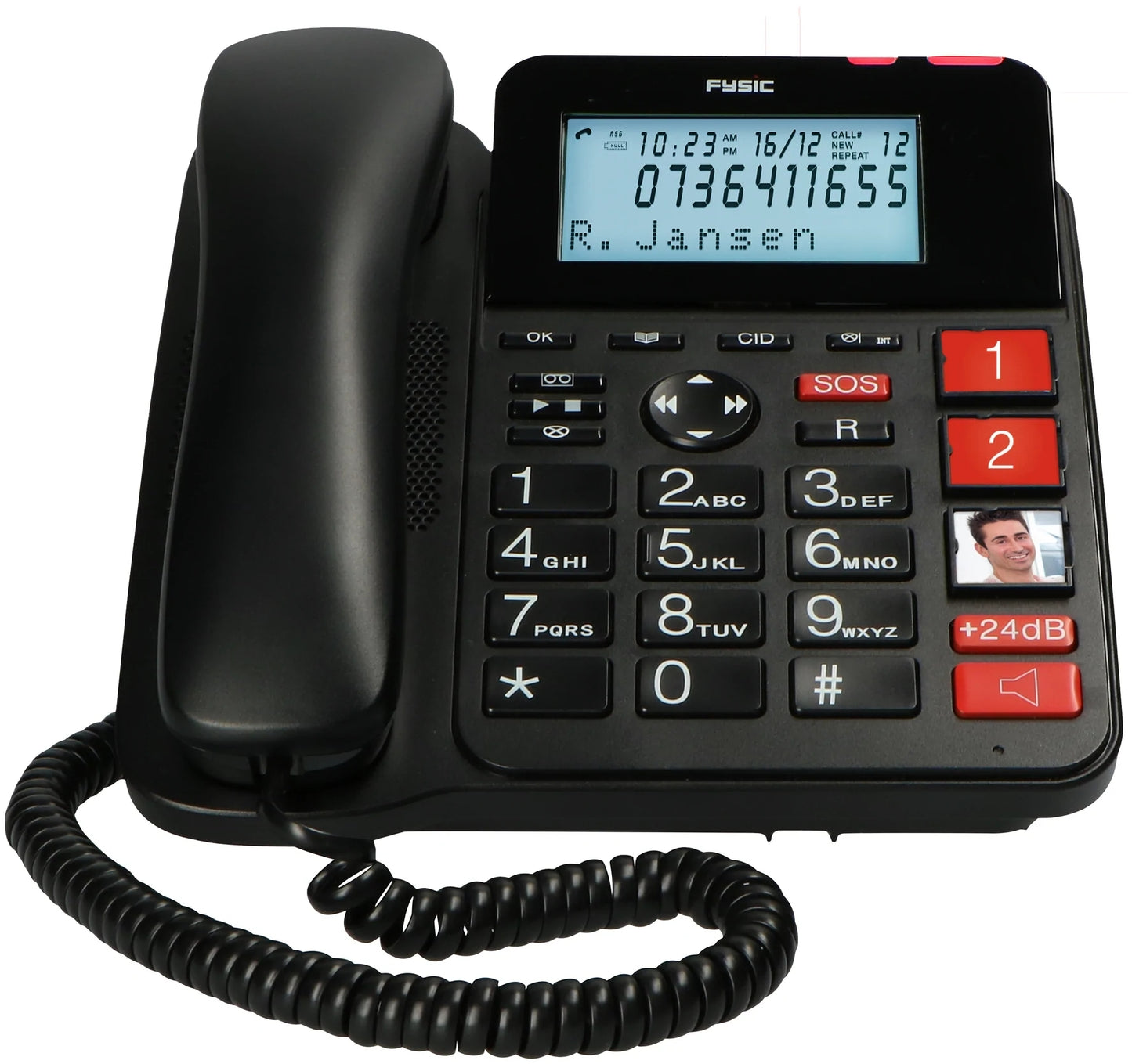 Fysic Fx-3960 Fysic Big Button Huistelefoon + Antwoordapparaat + Draadloze Sos Paniekknop Black