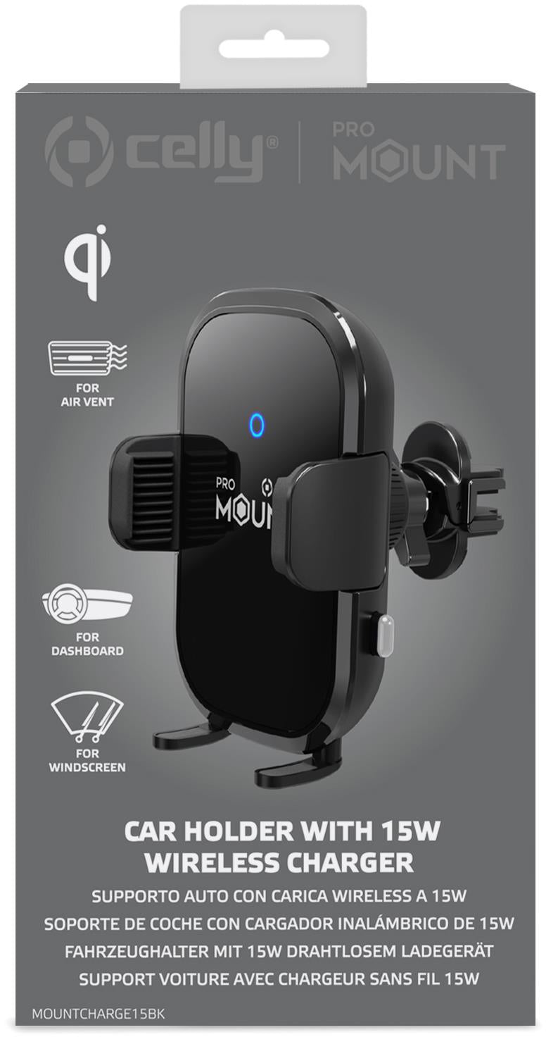Celly Mountcharge15 Wireless Charger Car Holder 15W Black