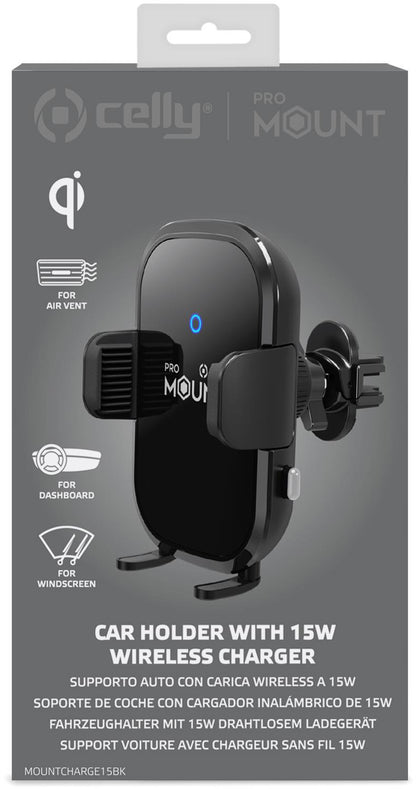 Celly Mountcharge15 Wireless Charger Car Holder 15W Black