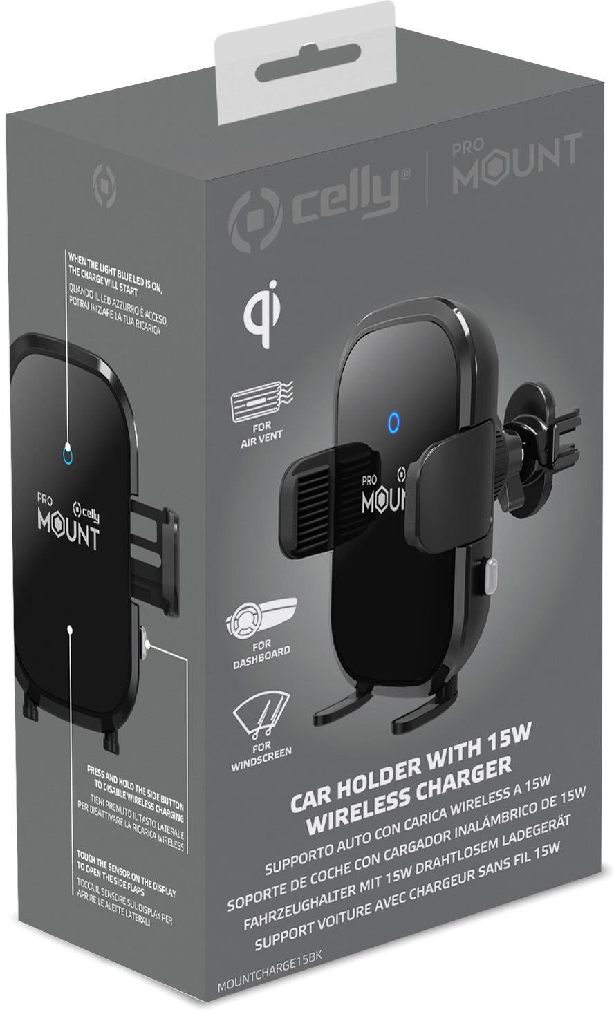 Celly Mountcharge15 Wireless Charger Car Holder 15W Black