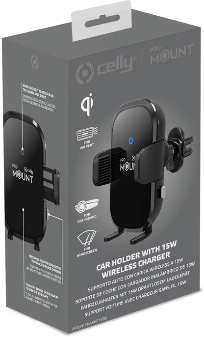 Celly Mountcharge15 Wireless Charger Car Holder 15W Black