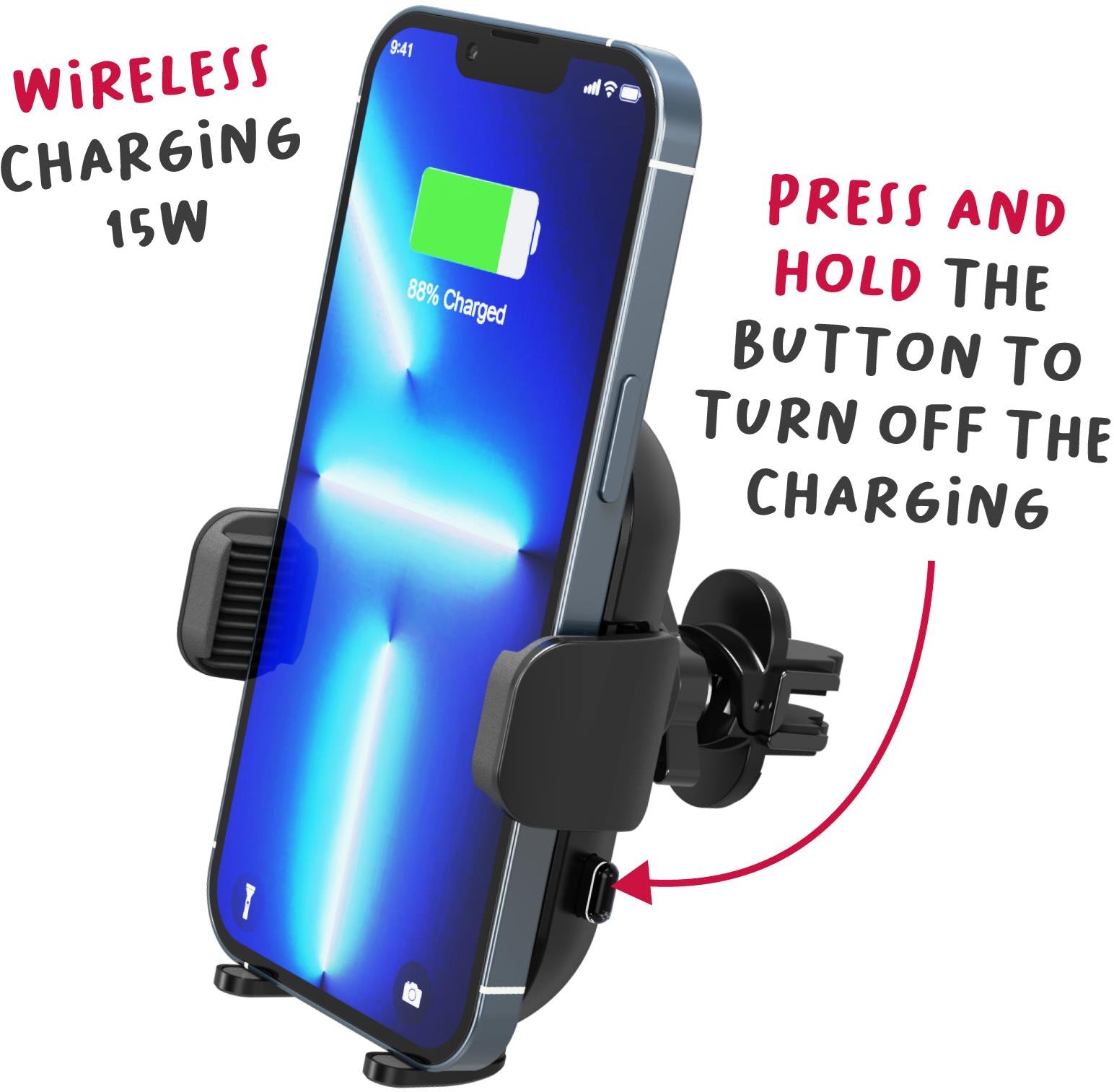 Celly Mountcharge15 Wireless Charger Car Holder 15W Black