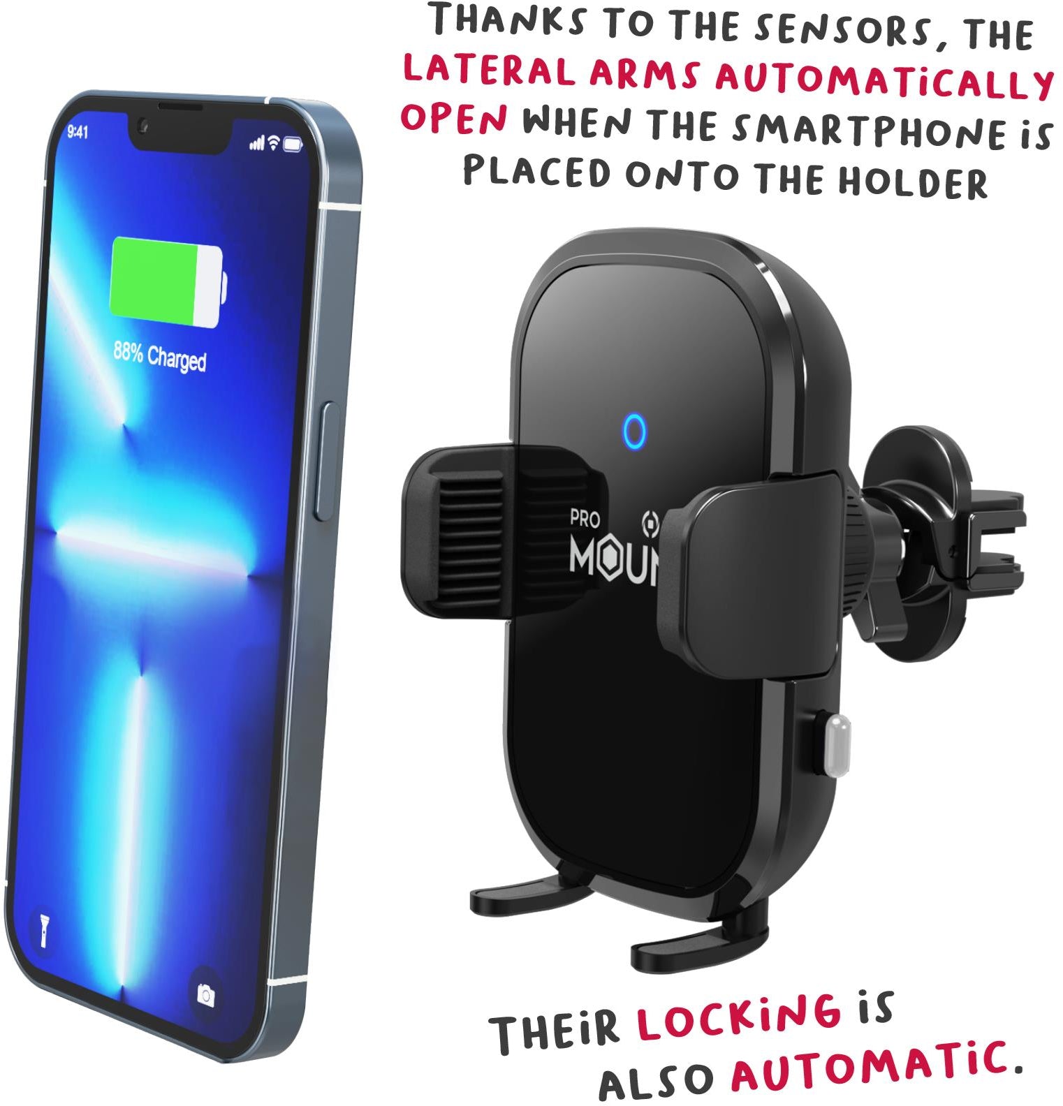 Celly Mountcharge15 Wireless Charger Car Holder 15W Black