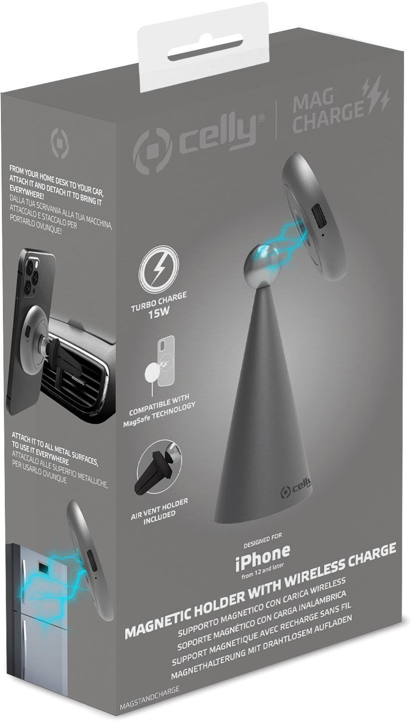 Celly Magstandcharge Magsafe Wireless Charger Holder Grey