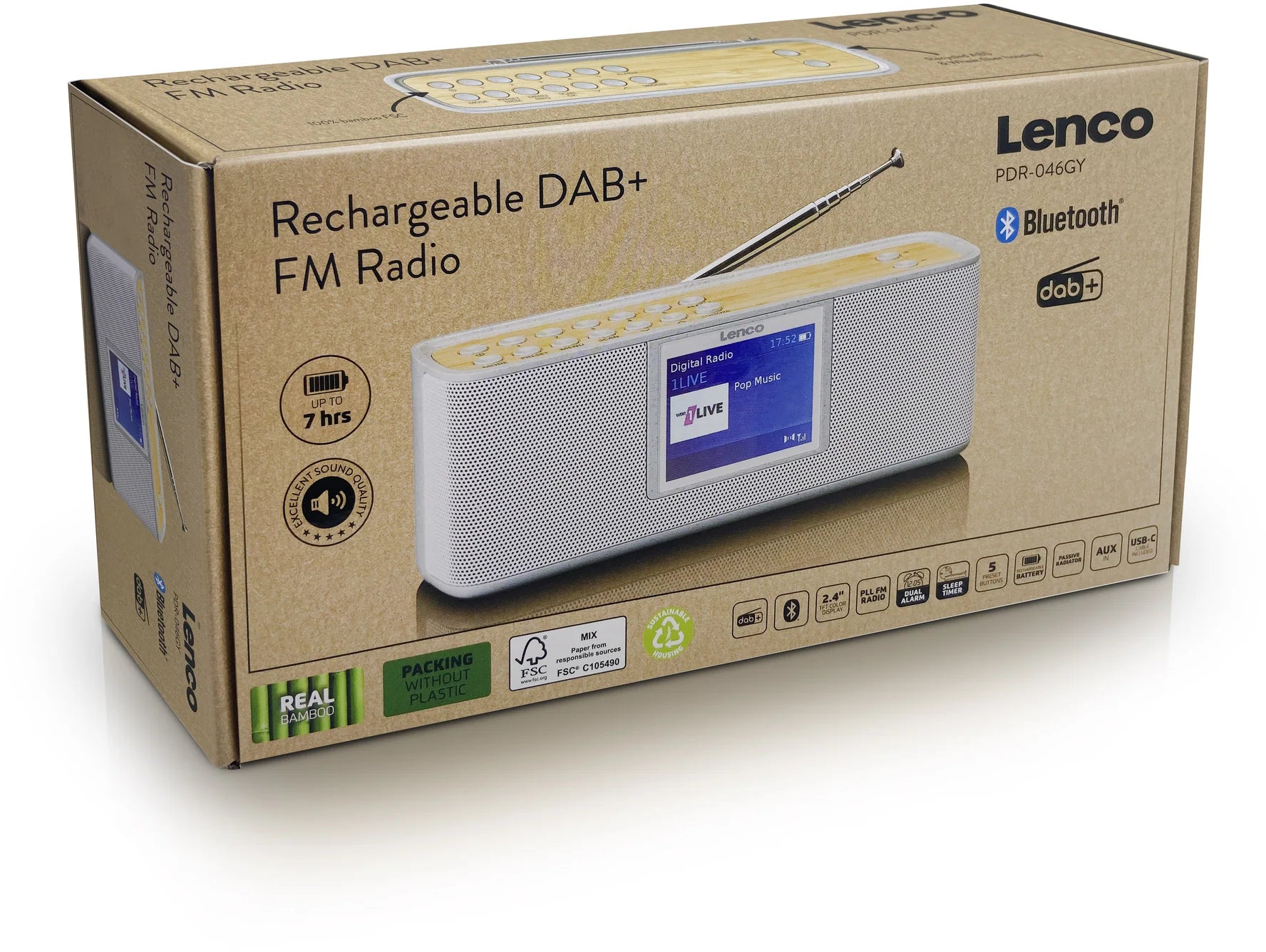 Lenco Pdr-046Gy Lenco Portable Eco Dab+ Bluetooth Radio Grey