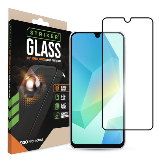 Striker D3O Xtreme Impact Glass Screen Protector - Black Frame - Samsung Galaxy A16 (4G/5G)/A26 5G