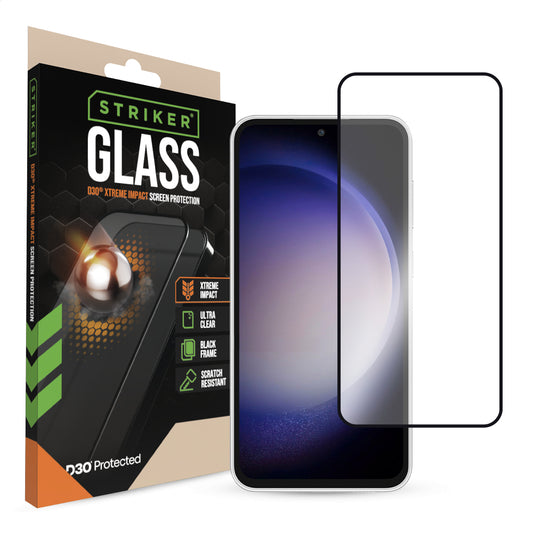 Striker D3O Xtreme Impact Glass Screen Protector - Black Frame - Samsung Galaxy A54 5G/S23 Fe 5G