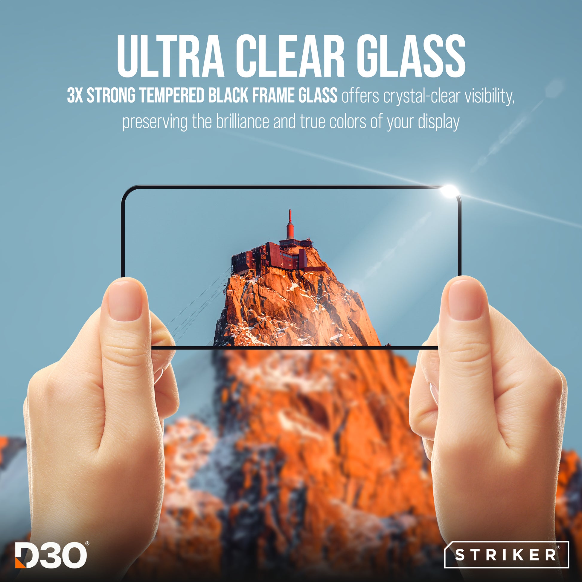 Striker D3O Xtreme Impact Glass Screen Protector - Black Frame - Apple Iphone 13 Pro Max/14 Plus