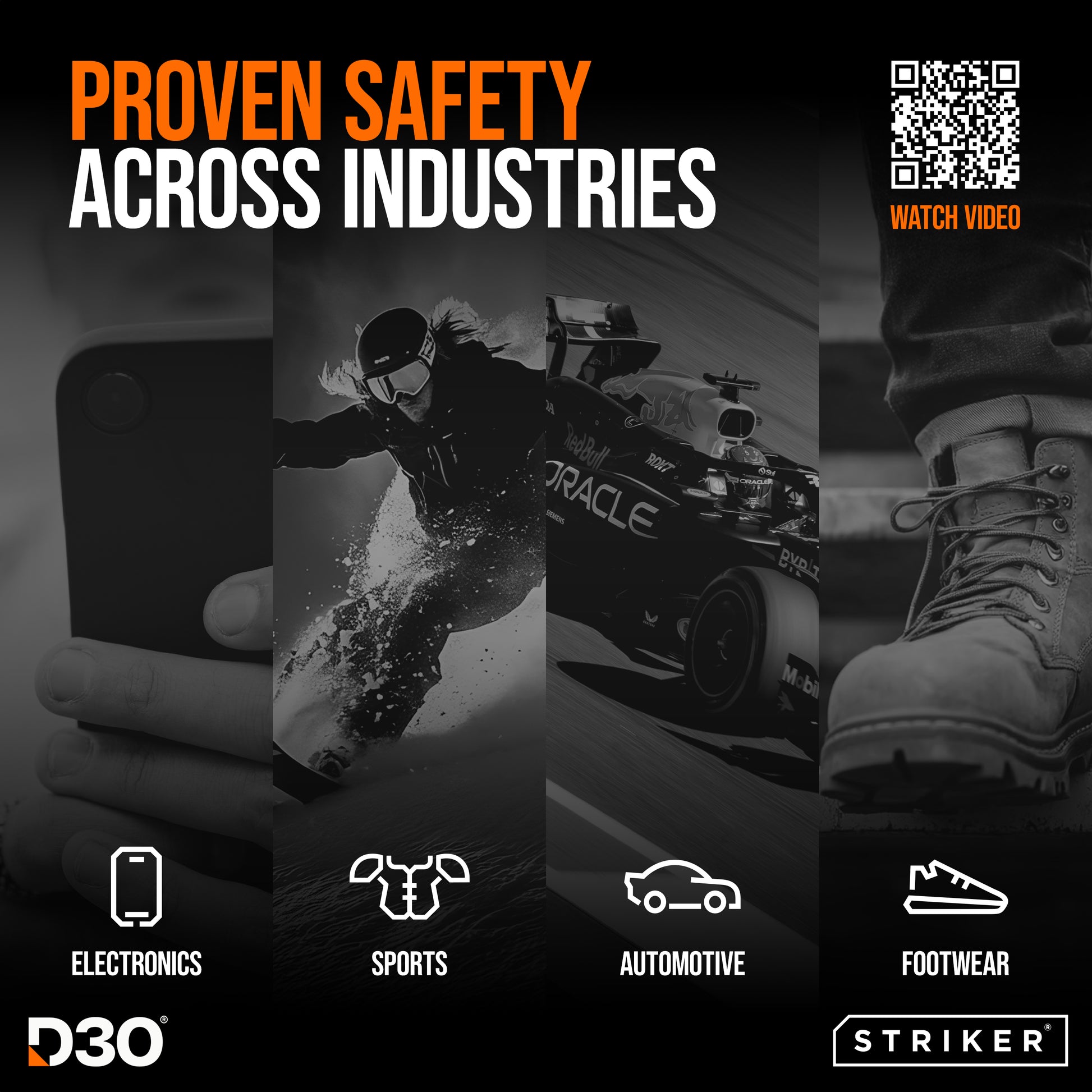 Striker D3O Xtreme Impact Glass Screen Protector - Black Frame - Apple Iphone 16 Pro