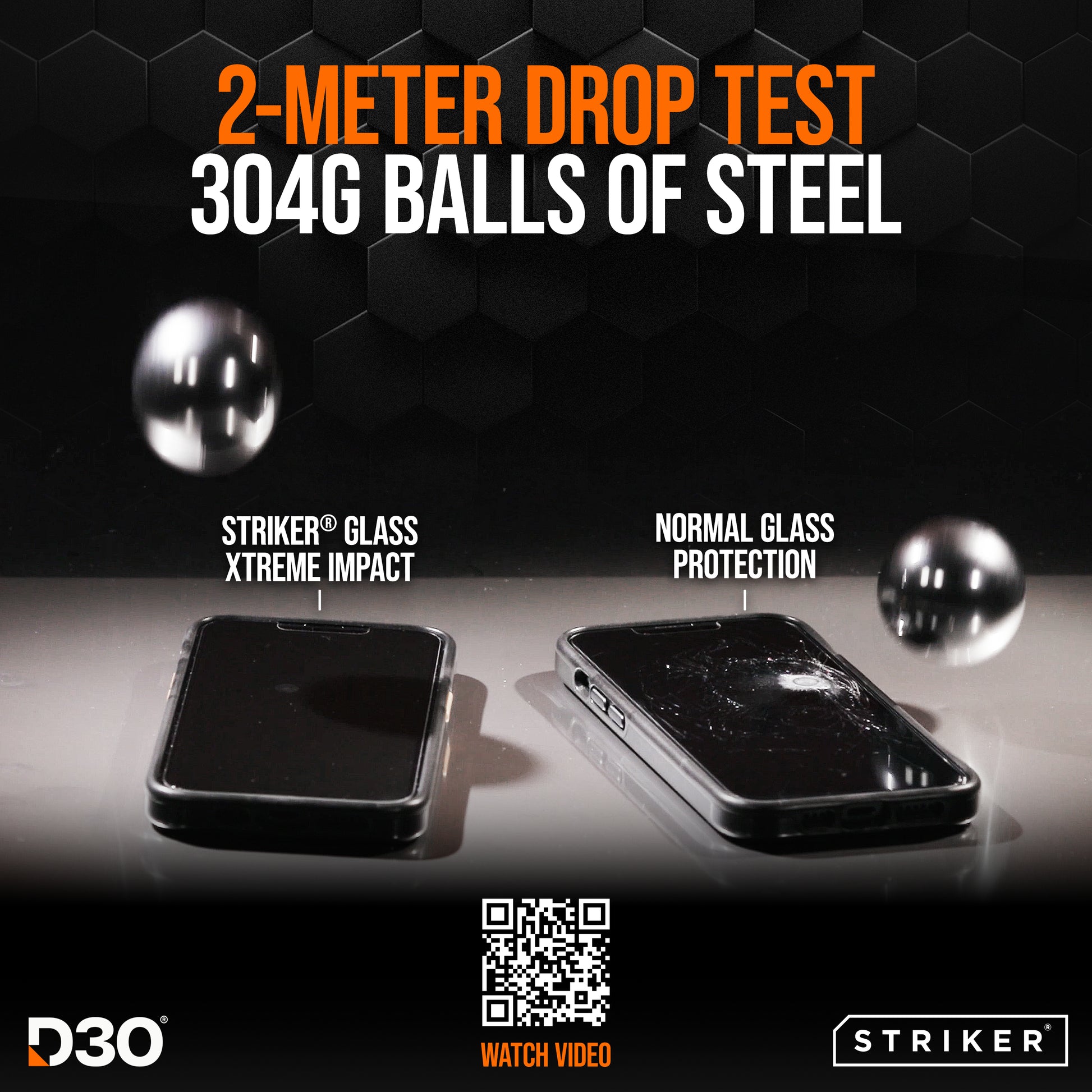 Striker D3O Xtreme Impact Glass Screen Protector - Black Frame - Apple Iphone 14 Pro Max/15 Plus/16 Plus