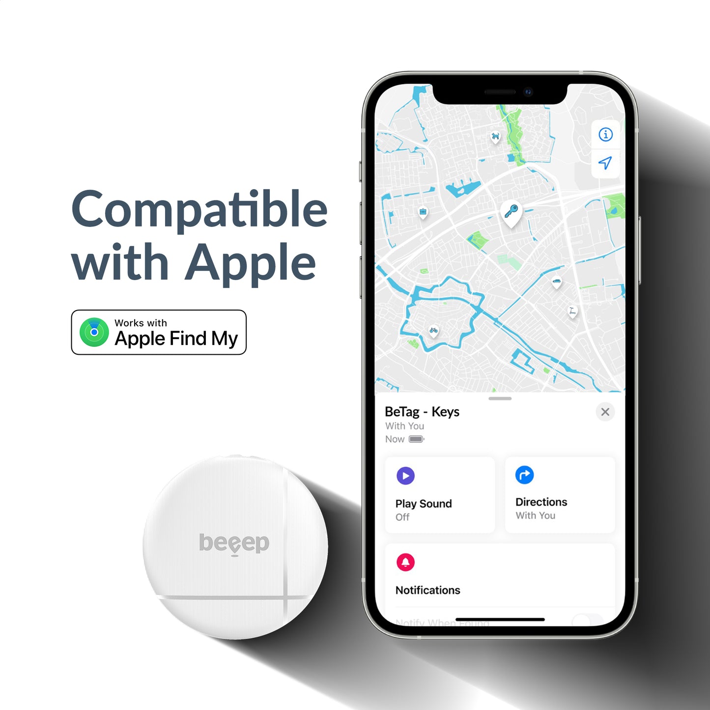 Beeep Betag Find My Tracker White & Keychain White - 1 Pack