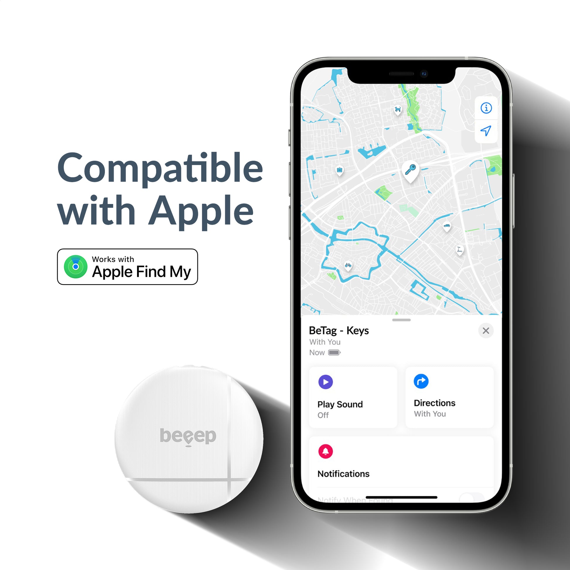 Beeep Betag Find My Tracker White & Keychain White - 1 Pack