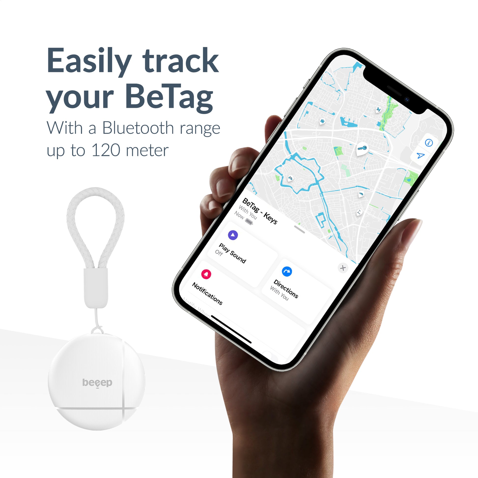 Beeep Betag Find My Tracker White & Keychain White - 1 Pack