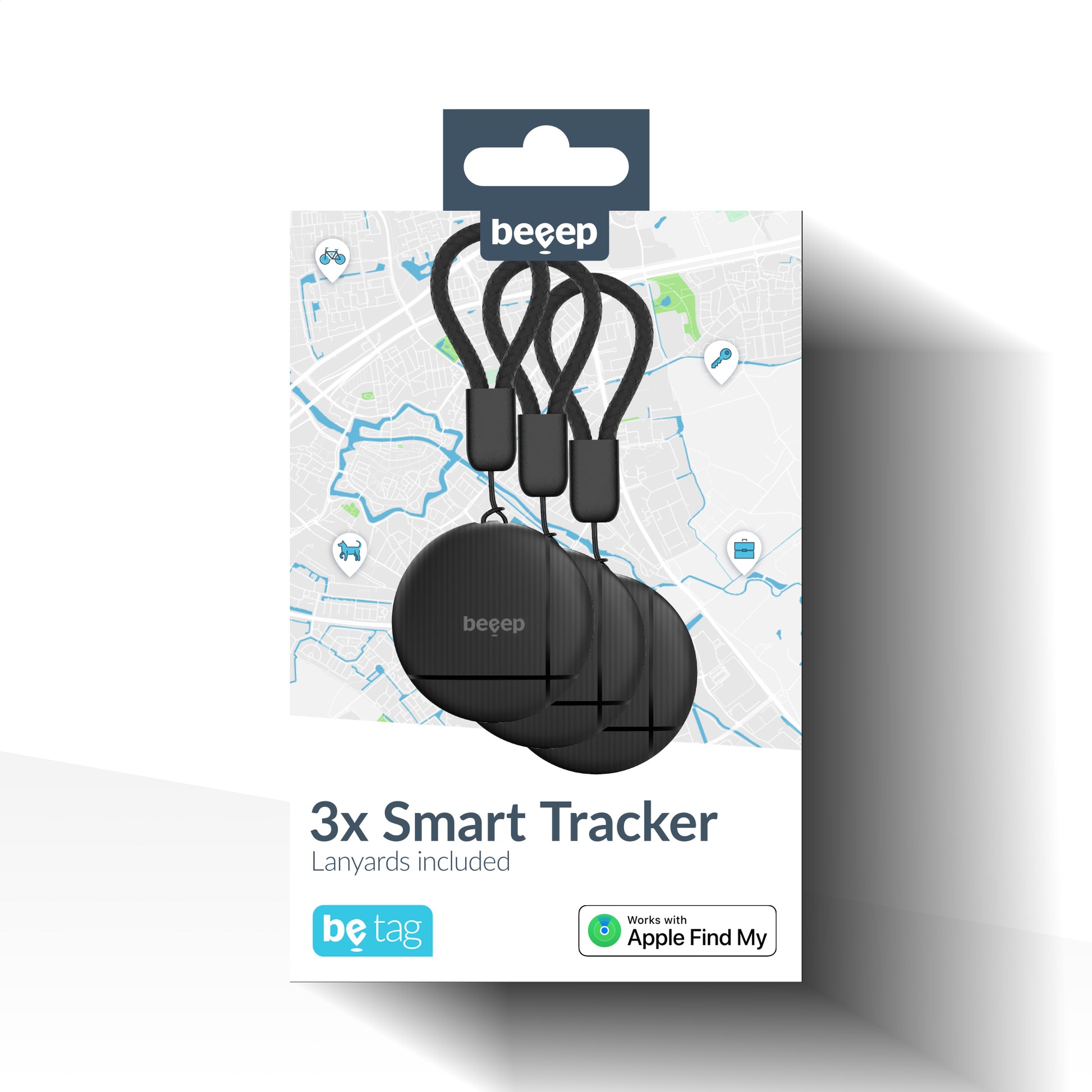Beeep Betag Find My Tracker Black & Keychain Black - 3 Pack