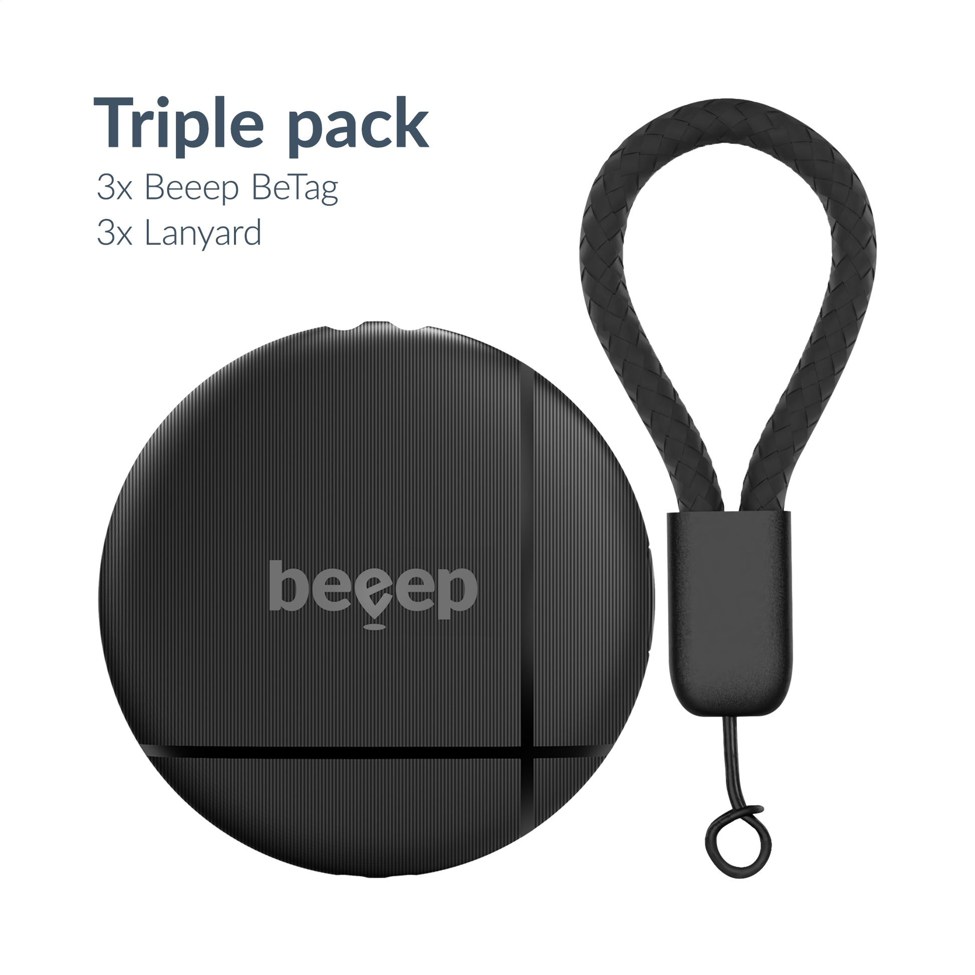 Beeep Betag Find My Tracker Black & Keychain Black - 3 Pack