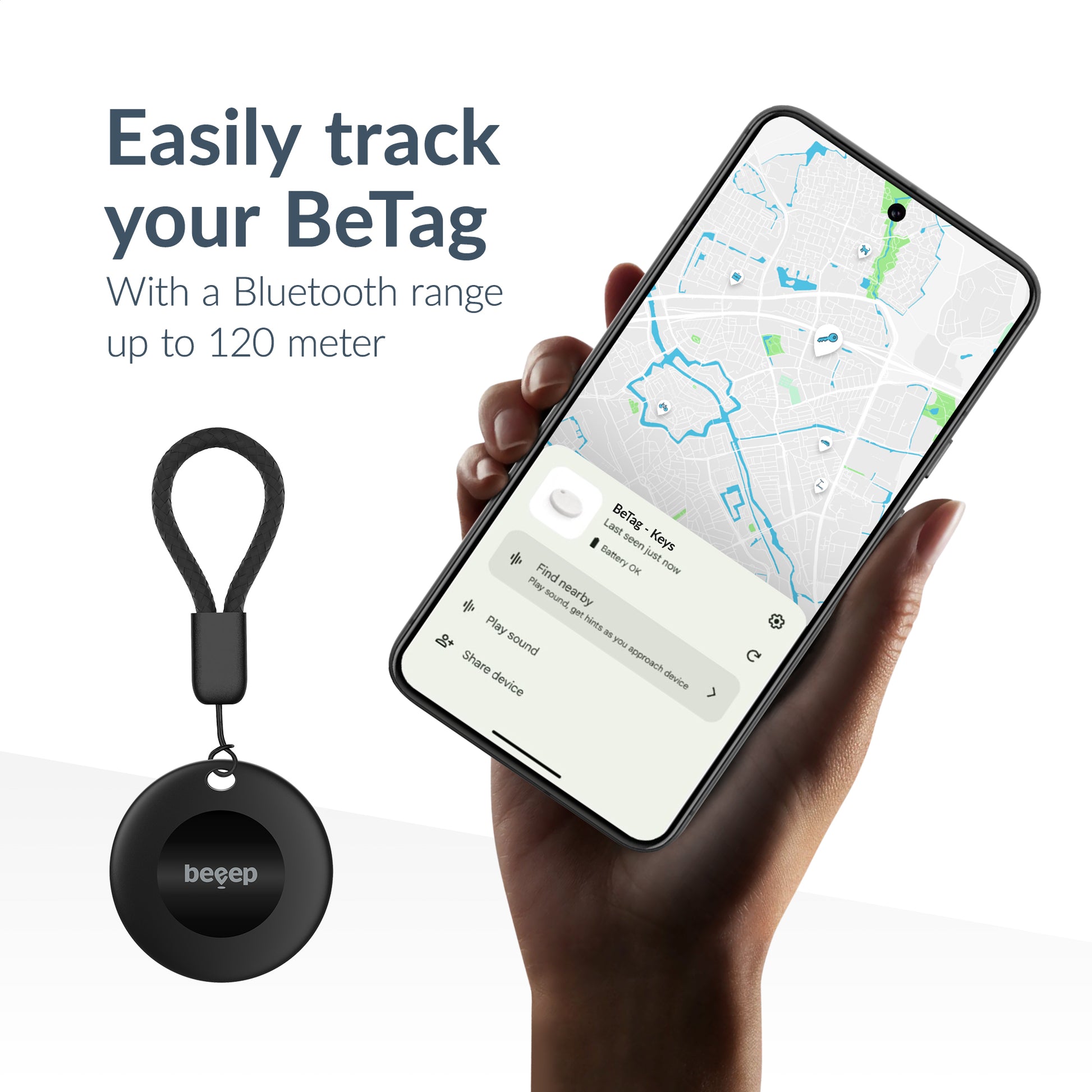 Beeep Betag Android Tracker Black & Keychain Black - 1 Pack