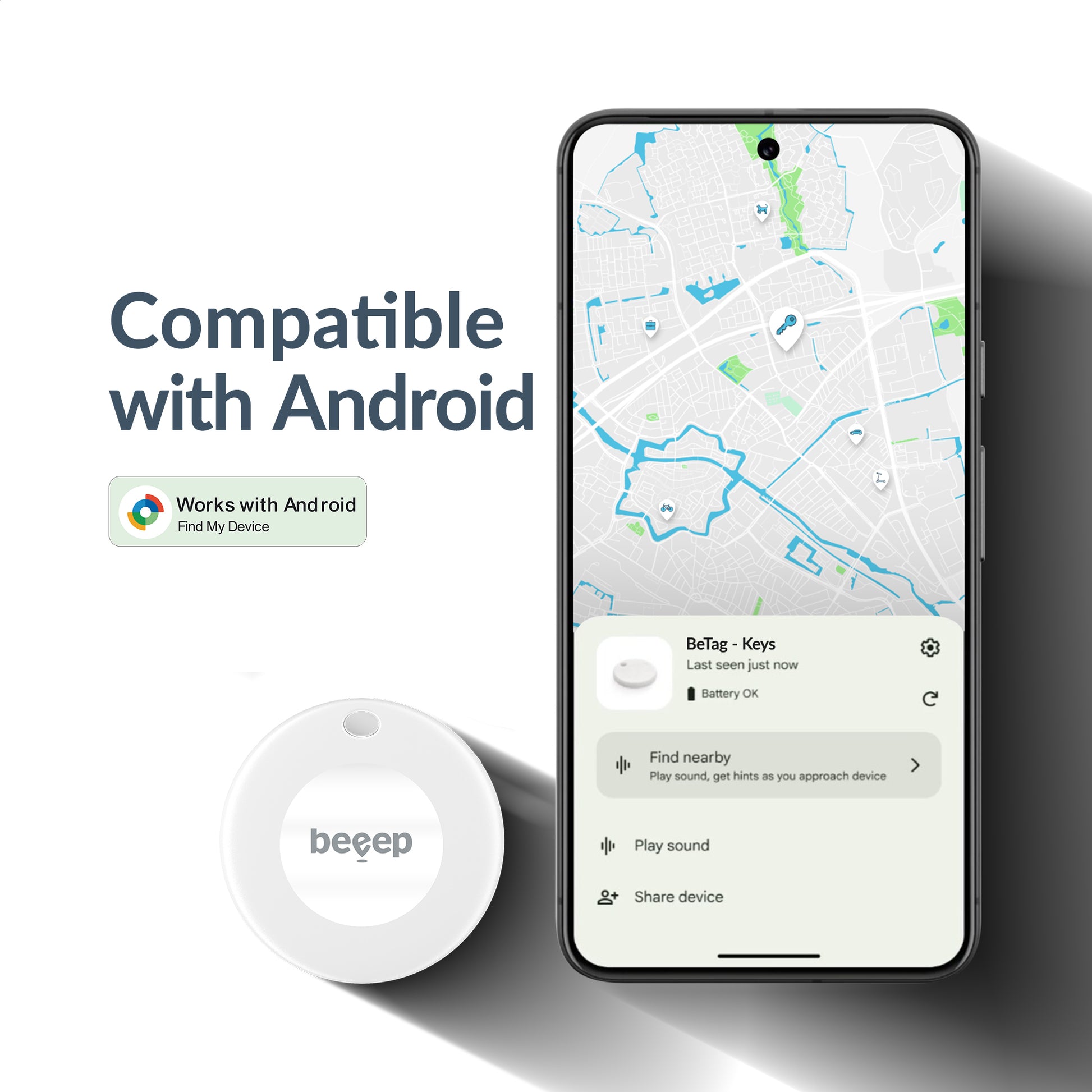 Beeep Betag Android Tracker White & Keychain White - 1 Pack
