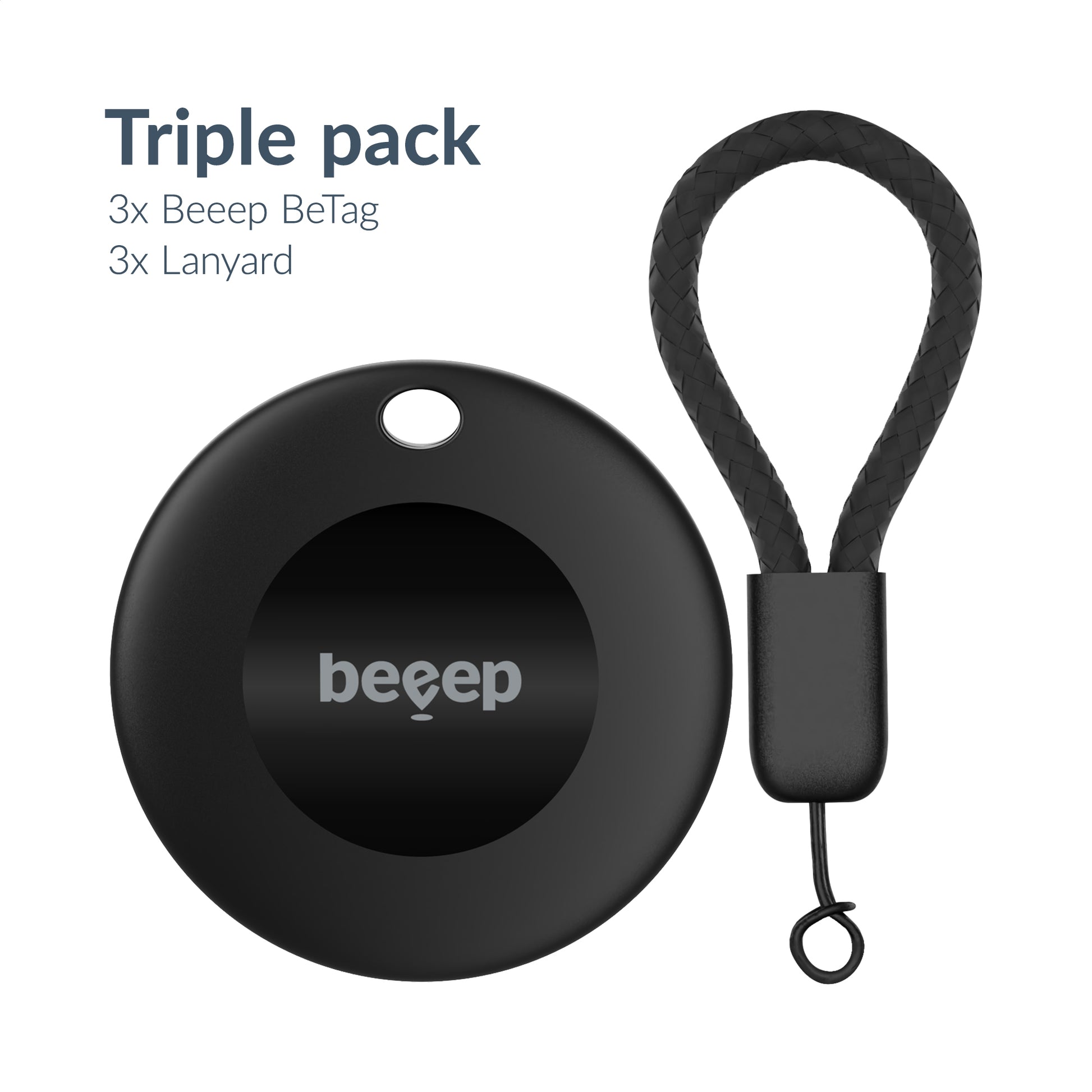 Beeep Betag Android Tracker Black & Keychain Black - 3 Pack